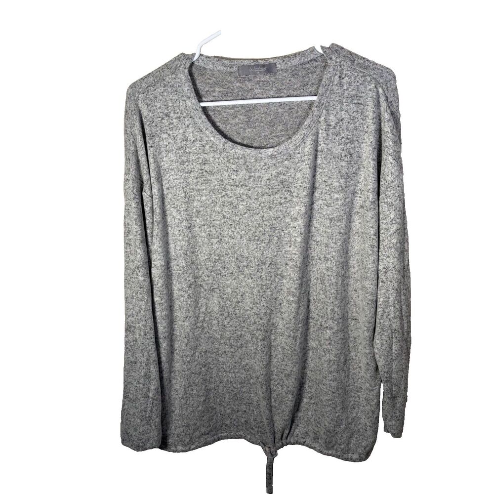 Wandering Dreams T-Shirt Women's 1X Gray Fleece Tie Round Neck Long Sleeve
